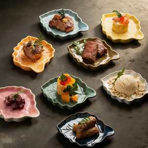 Kiln-change <b>Ceramic</b> Sauce Dish Leaf Shaped Hot Pot Dipping Sauce Dish Dim Sum <b>Plate</b> for Restaurant and Household - Product Image 4