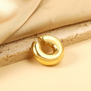 Pendientes de Aro de Acero Inoxidable con Baño de Oro PVD de 18K, Diseño de Gota, Resistentes al Agua, Acabado Pulido, Inspirados en Pendientes Redondos Tipo Ear Cuff - Product Image 6