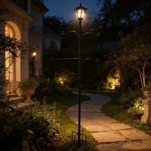 Solar Garden <b>Light</b> <b>Post</b> With Plant Hangers Outdoor LED Lighting Water Resistant Free Standing 3 Year Warranty - Product Image 3