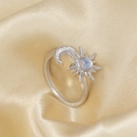 Cincin Putar Terbuka Berlapis Tembaga Motif Bunga Matahari, Zirkon Penuh, Mewah, Gaya Baru, Kelas Atas, Laris Manis Lintas Negara
