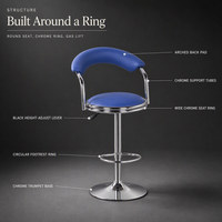 Tabouret de bar pivotant en cuir PU bleu, hauteur réglable, dossier incurvé, chaise de bar chromée