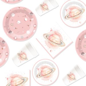DAMAI Nuevo Juego de Vajilla Desechable con Diseño Personalizado Temático Espacial Rosa, Platos, Vasos y Servilletas de Papel para Fiestas Infantiles - Product Image 4