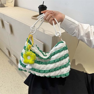 <b>White</b> Quilted Nylon Shoulder <b>Bag</b> Lichee Pattern Zipper Closure Fashion Women's Daily Use Travel <b>Bag</b> - Product Image 4