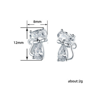 Cute Cat Bow Stud Earrings Sparkling Elegant Women Fashion Jewelry Minimal Daily Wear Gift - Product Image 3