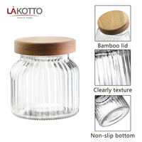 Pot de rangement en verre à couvercle rotatif de 650ml, pot de rangement en verre rayé, pot de rangement en verre rond