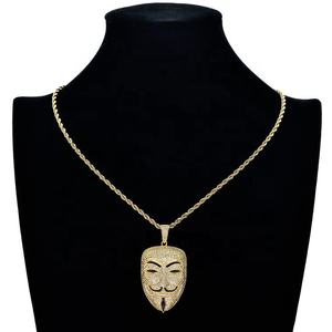 Gli uomini Placcati In Oro Iced Out CZ diamante pieno movie <span class=keywords><strong>Vendetta</strong></span> squadra V-<span class=keywords><strong>Vendetta</strong></span> Viso Del Pendente Della Collana di Hip hop Bling gioielli - Product Image 5