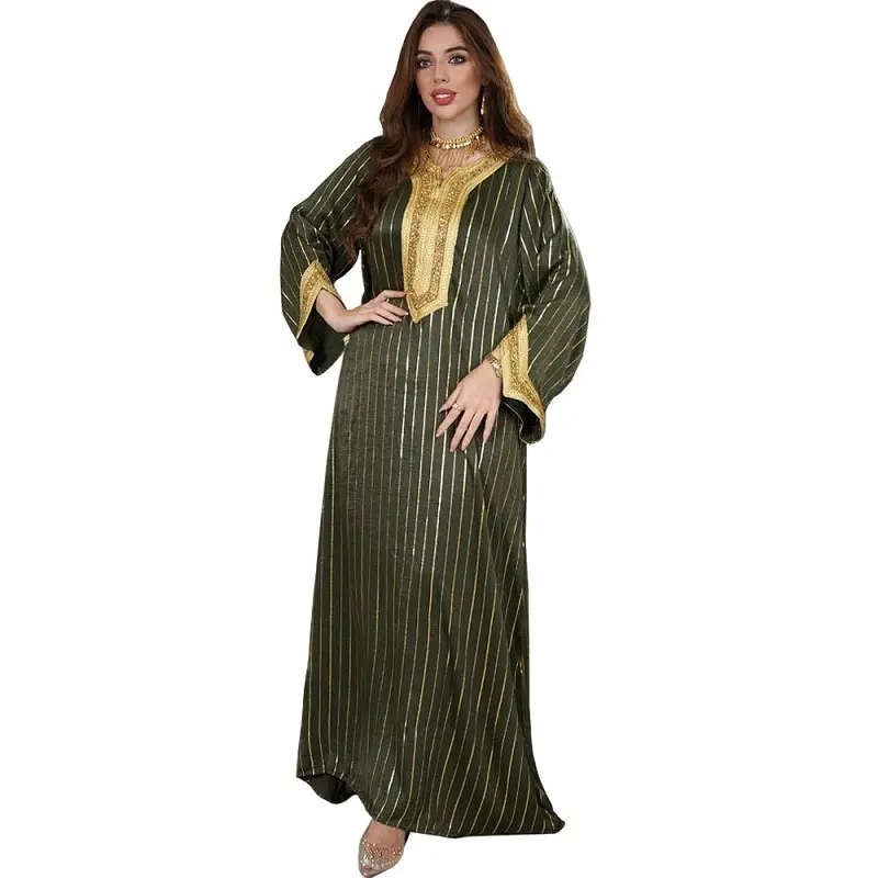 Good style golden loose wear maxi abaya dubai long women muslim dress and hijab