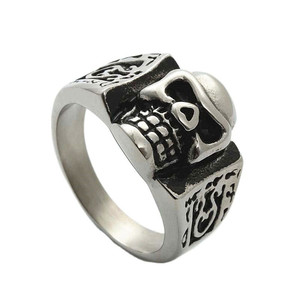 European American Style <b>Titanium</b> Steel Skull <b>Ring</b> Men's Punk Rock Retro Fashion Jewelry Silver 26024 - Product Image 1