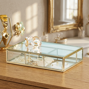 Boîte à bijoux en métal et en verre or,, grande taille, moderne, rectangulaire, avec serrure ronde 9x2 - Product Image 2