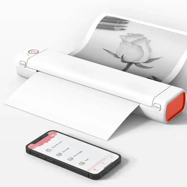 M08F Mobile Office Printing A4 Thermal Paper Printer 203DPI Wireless Inkless Transfer Portable Mini Travel Printer