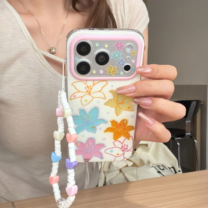 Coque de protection élégante pour iPhone 17 16 15 Pro <span class=keywords><strong>Max</strong></span> avec lanière, motif Lys coloré dessiné à la main et Cœur d'amour - Product Image 1