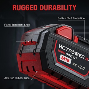 VICTPOWER 18V 12Ah 10C Li-ion <b>Battery</b> for Milwaukee 18V M18 Tools Replacement BMS Overcharge Protection Flame Retardant 1530g - Product Image 3
