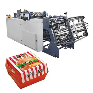 Hacer caja de hamburguesa de papel corrugado y máquina de bandeja de papas fritas Máquina formadora de cajas de erección de cartón