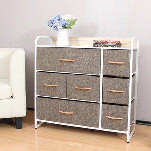 Commode en tissu robuste avec poignées en bois et 7 tiroirs, <span class=keywords><strong>tour</strong></span> <span class=keywords><strong>de</strong></span> rangement pliable grande capacité, armoire pour salon - Product Image 2