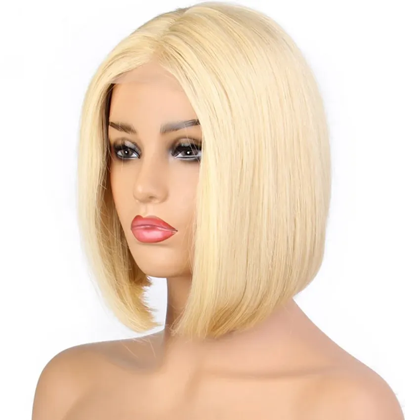 180 Dichte Blondes Menschenhaar 13x4 Transparente Spitze Frontal Perücke Vor gezupft 613 Farbe Bob Hd Full Lace Perücke Geflochtene leimlose Perücken