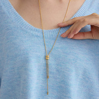 18K Vergoldete CZ Verstellbare Lariat-Halskette Strass-Schiebeanhänger Minimalistischer Statement-Schmuck für Frauen Tägliches Tragen