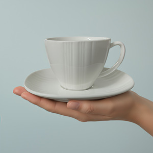 Ceramic Espresso Cup And Saucer <b>Set</b> Pure White Vertical Stripe Simple European Style Coffee <b>Tea</b> <b>Sets</b> - Product Image 2