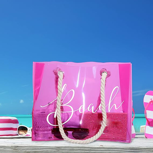 Bolsos de Mano Transparentes de PVC Rojo Rosa, Impermeables, para Mujer, con Asa de Cuerda, para la Playa o el Estadio - Product Image 4