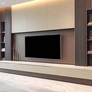 Meuble TV mural moderne en bois, sur mesure, avec étagère, meuble TV, support de rangement pour le salon - Product Image 3