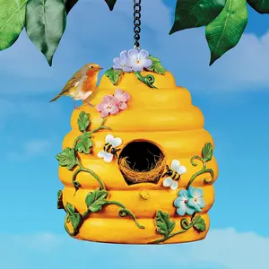 Hand Painting Resin Birdhouse Wildlife Beehive Bird House For Outside Hanging With Resin