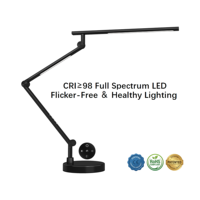 Lampe de bureau LED contemporaine avec commande tactile/télécommande, double éclairage, base métallique pliable, alimentation CA, écologique, protection des yeux, intensité réglable, pour l'étude