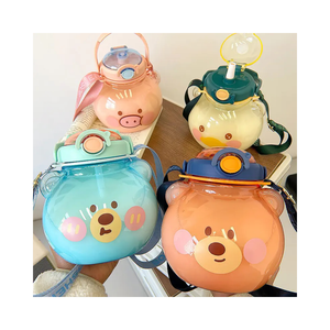 Newest High Quality Vintage Cute Bears 1L Eco-Friendly Plastic Water <strong>Bottle</strong> for Students Summer Portable Large Kettle Straw - Product Image 1