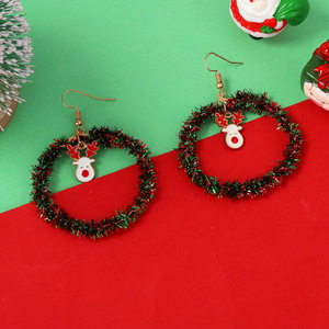 Pendientes de Aro Geométricos Navideños con Adornos de Renos en Aleación Esmaltada, Colgantes de Moda Festivos para Mujer - Product Image 4