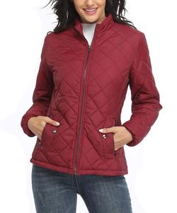 <b>Women</b> Quilted <b>Jacket</b> Stand Collar <b>Zip</b> <b>Up</b> Padded Solid Color Autumn Coat Full Sleeve Regular Length - Product Image 1