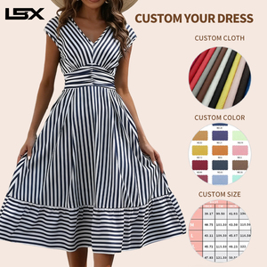 Женское летнее повседневное хлопковое платье макси в полоску без рукавов на бретельках с оборками в стиле бохо - Product Image 2