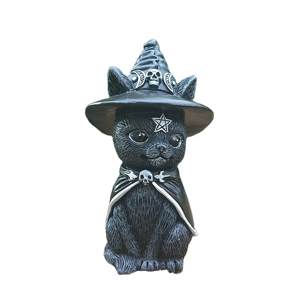 Halloween Decoration Magic Cat Resin, Black Cat Statue Home Decoration, Witch Cat Sculpture