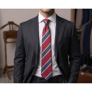 Corbata de Hombre a Rayas Color Borgoña y Gris Carbón, 8 cm de Ancho, 148 cm de Largo, Poliéster, para Vestimenta Formal y de Negocios - Product Image 4