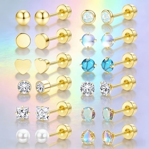 New Item Trendy Women's <strong>Daith</strong> Heart Piercing Stud <strong>Earrings</strong> Vertical Tragus Surface Stainless Steel 18K Gold Rainbow - Product Image 3
