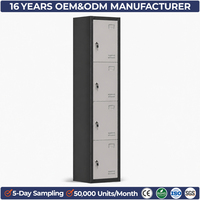Armoire Métallique Verticale Fine à 4 Portes en Acier, Rangement Personnel pour Vêtements avec Emplacement pour Carte Nom, Idéale pour Appartement, Dortoir, Auberge