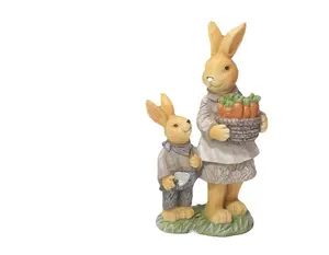 European style home decoration resin imitation wood carved tulip pattern for men and women, mom and son, rabbit carrying egg