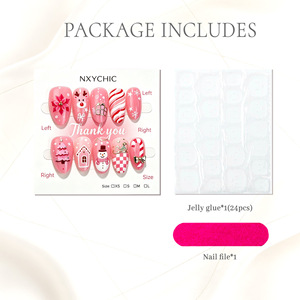 Faux ongles tendance 30 pièces, taille moyenne, amande rose, flocons de neige 3D, à presser, pour décoration de Noël - Product Image 6