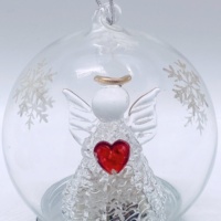 Globe en verre LED Ornement de Noël Ange avec coeur rouge et flocons de neige pailletés peints à la main-Couleurs changeantes