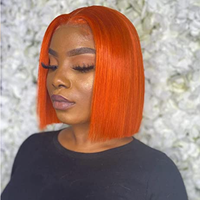 Perruque de cheveux humains de couleur orange droite courte Bob Lace Front perruque été Pixie coupe émoussée brésilienne Remy perruque pour les femmes noires