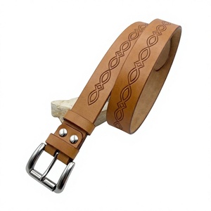 BS INTERNATIONAL Engrave Design Cow Hide Leather Vintage Steel Pin Buckle One-Piece Molding Reversible Waterproof Heavy Duty - Product Image 3