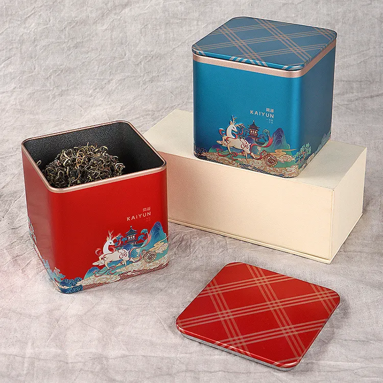 חדש עיצוב מותאם אישית רבים צבעים כיכר תה אריזת קופסא פח סיני תה קופסא פח