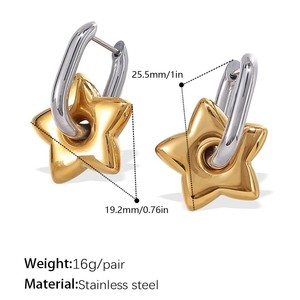 Pendientes de Aro de Acero Inoxidable 316L con Baño de Oro de 14k y 18k, Joyería de Moda de Titanio con Diseño de Estrella para Mujer - Product Image 6