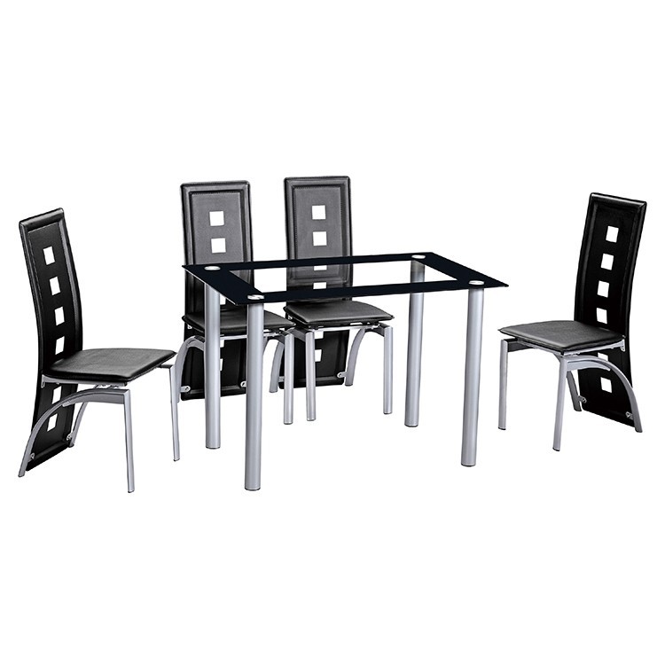 Free sample high quality tempered glass dining room set modern dining table and 4 chairs