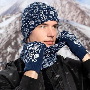 Ensemble bonnet et écharpe tricotés imprimés cachemire pour hommes, femmes et dames, avec fonction tactile pour téléphone, doublure polaire, idéal pour l'hiver en extérieur - Product Image 3