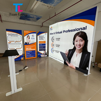 Stand de toile de fond modulaire réutilisable en aluminium pour salon professionnel, présentoir lumineux LED imprimé sur mesure avec comptoir d'accueil pour exposition