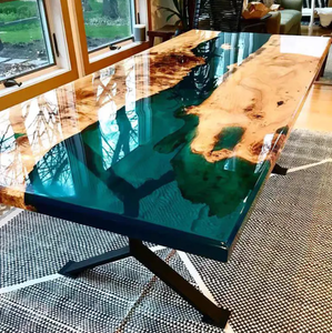Bàn ăn bằng nhựa epoxy trong suốt, kiểu hiện đại, mặt bàn gỗ hình vuông, kiểu bàn sông, xuất xưởng trực tiếp, dành cho khách sạn - Product Image 2