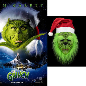 Máscara de Látex del <span class=keywords><strong>Grinch</strong></span>, Accesorio de Disfraz Verde Peludo para Fiestas, Halloween, Navidad, Bar, Cubrecabezas, Logotipo Personalizado, Cubre Rostro Ligero de PC - Product Image 2