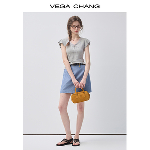 <span class=keywords><strong>เสื้อ</strong></span>ยืดแขนสั้นสีเทาอ่อน VEGA CHANG สำหรับผู้หญิง คอวี แต่งลูกไม้ แขนระบาย ผูกโบว์ ทรงเข้ารูป สไตล์ลำลอง ผ้าถัก - Product Image 4