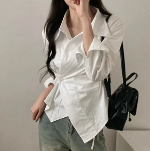 2026 韓国スタイル春秋ストライプ長袖ブラウス、女性スリムフィットカジュアルオフィスシャツデイリーファッショントップスドロップシッピング - Product Image 1
