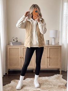 <strong>Women's</strong> Plaid Sherpa <strong>Fleece</strong> Woven Vest Stand Collar Zip-Up Puffer Quilted Jacket-Autumn/Winter/Spring Warm Windproof - Product Image 4