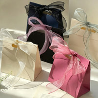 Sacs cadeaux en papier avec poignée découpée sur mesure, ruban en organza transparent, nœud, bijoux, cadeaux de mariage, emballage cosmétique, sacs cadeaux en papier