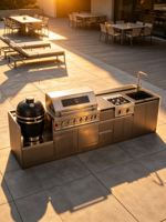 Cuisine extérieure modulaire en acier inoxydable 304, îlot barbecue, grill à gaz, évier pour patio, jardin, restauration